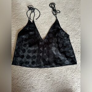 Victoria's Secret Black Satin Polka Dot Cropped Strappy Cami